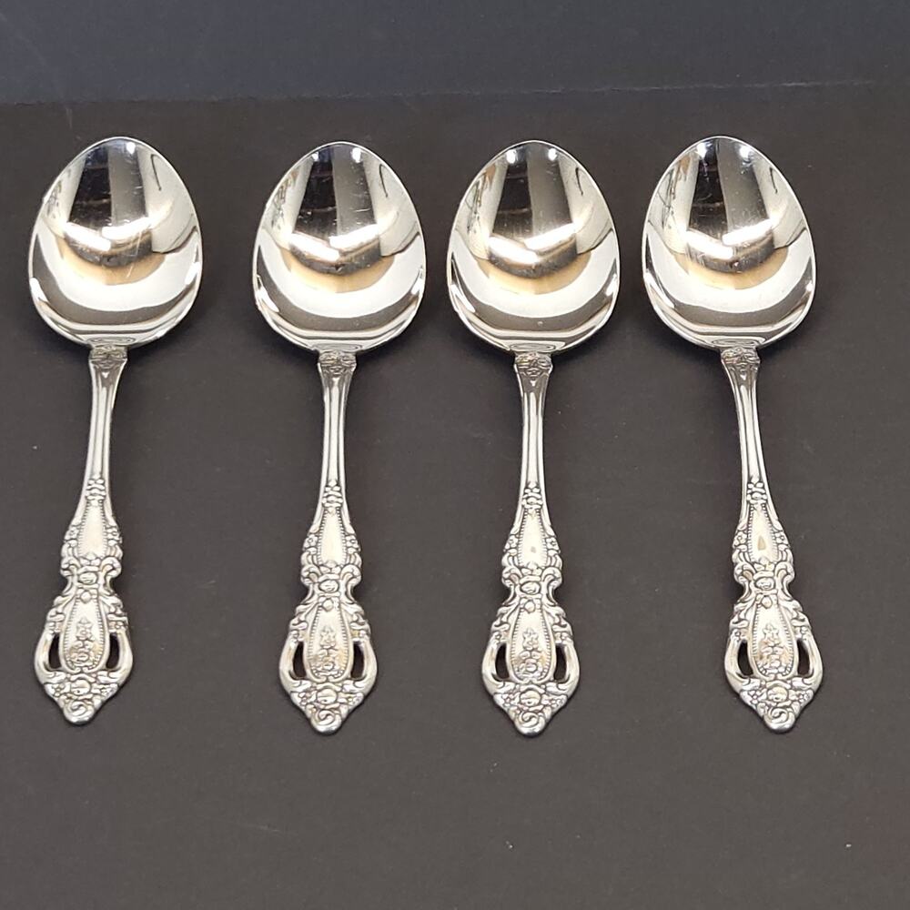 Vtg Oneida Monte Carlo Deluxe SS Serving Spoon Ornate Baroque Replacement 4pcs